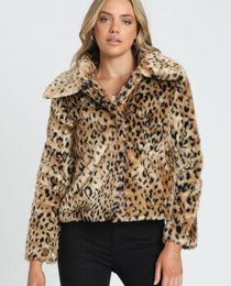 Women's Fur & Faux F0330 Clothing Autumn And Winter Leopard Print Lapel Plush Fashion Coat Jacket Women