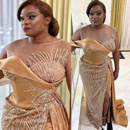 2023 May Aso Ebi Gold Sheath Prom Dress Beaded Sequined Lace Evening Formal Party Second Reception Birthday Engagement Gowns Dresses Robe De Soiree ZJ512