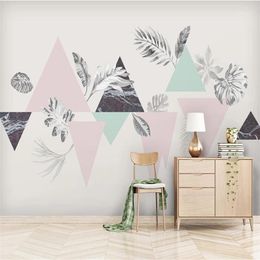 Wallpapers Large 3D Wallpaper Mural Custom Nordic Modern Geometric Hand Painted Leaves Plantain Background