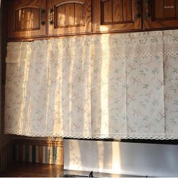 Curtain Europe Style Garden Small Half With Lace British Retro Floral Soft Cotton Linen Fabric Kitchen Half-curtain For Cabinet