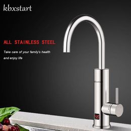 Heaters Kbxstart Kitchen Electric Water Heater Faucet Stainless Steel Housing Tap Instant Tankless Calentador De Agua Electrico With LED