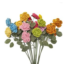 Decorative Flowers 1PC Hand-knitted Rose Flower Fake Bouquet Wedding Party Decoration Hand Woven Crochet Rosa Multifloral Artificial