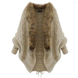 Women's Jackets Women Winter Coat Knitwear Autumn Khaki Faux Fur Neck Knitted Cardigans Female Long Sleeves Loose Sweater Shirt#15