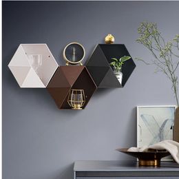 Hooks & Rails 7 Colours Hexagonal Hanging Shelf Modern Personalised Geometry Colour Living Room Wall Decore Sundry Storage Holders Resin Cra