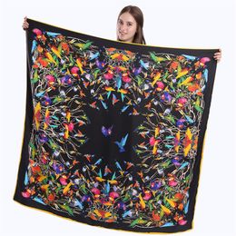 New Twill Silk Scarf Women Birds Printing Square Scarves Fashion Wrap Female Foulard Large Hijab Shawl Neckerchief 130 130CM286B