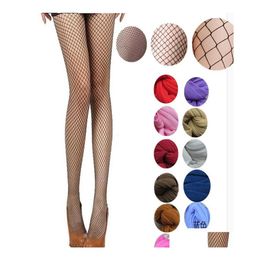 Socks Hosiery Women Pantyhose Mticolor Fishnet Stockingscolored Small Middle Big Mesh Tights Antihook Nylon Stockings Visnet279377 Dhxif