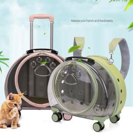 Supplies Clear Cat Suitcase with Wheels Plastic Carrying Transparent Pet Dog Cat Trolley Suitcase Luggage Pet Outdoor Backpack Para Gatos