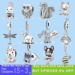 925 sterling silver charms for pandora Jewellery beads Dangle Elephant Snake Fox Ladybug Dog Cat Owl Bead