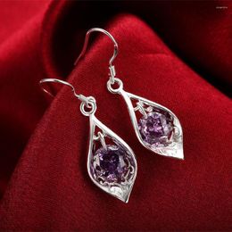 Dangle Earrings 925 Sterling Silver Luxury Crystal Amethyst Shell For Women Fashion Party Wedding Accessories Jewelry Christmas Gifts