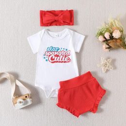 Clothing Sets Infant Boys Girls Short Sleeve Letter Prints Romper Bodysuit Shorts Headbands Crop Top Hoodie Outfits For Women Kids