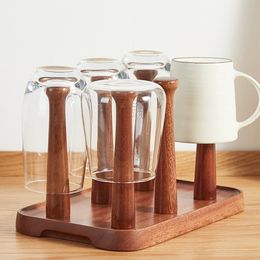 Tools 1pc Wooden Cup Drain Rack Kitchen Teacup Holder Organiser Solid Wood Drying Shelf Coffee Mug Display Household Stand Drainer