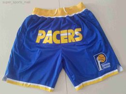 Indiana Men Basketball Shorts Stitched With Pocket Zipper Sweatpants Mesh Retro Sport PANTS S-2XL Short