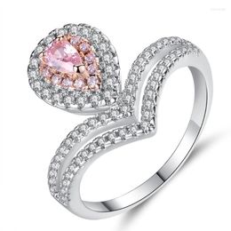 Wedding Rings Sparkling Office Lady Finger Ring 5A Zircon Pink Cz Engagement Band For Women Fine Jewelry