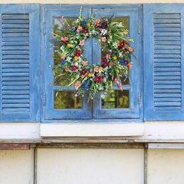 Decorative Flowers & Wreaths Spring Colourful Wreath Mixed Flower 35cm / 40cm Wildflower Garland Door For Front Outside Wall Window DecorDeco