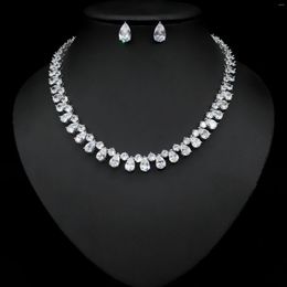 Necklace Earrings Set Funmode Simple Beatiful Bridal Noble Women's Ins Water Drop Zirconia Wedding Dress Jewellery FS355