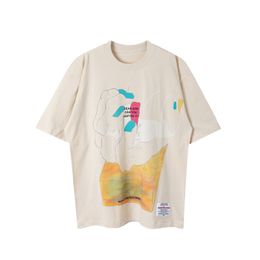 Apricot Washed Print T Shirt Men Women T-shirts Oversized Tops Tee