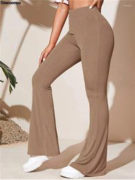 Women's Pants Women High Waisted Flare Casual Wide Leg Stretchy Bell Bottom Ribbed Knit Sports Gym Workout Long Trousers