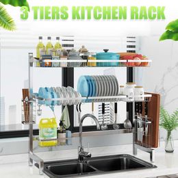 Organisation 92cm Stainless Steel Kitchen Shelf Organiser Dishes Drying Rack Over Sink Drain Rack Kitchen Storage Countertop Utensils Holder