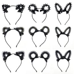 Halloween Party Supplies Black Cat Ear Lace Hairbands For Women Girls Hair Hoop Fashion Head Bezel Party Headband Hair Accessories