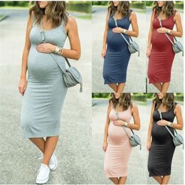 Maternity Dresses Dress Solid Sleeveless Pregnat Clothes Casual Pregnancy Dresse Round Neck Stretch Waist Maxi Ropa Premama