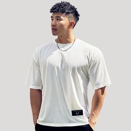 Men's T Shirts 2023 Mens Oversized Shirt Bodybuilding Fitness Man Top Singlets Plus Big Size Mesh Loose Short Sleeve Tshirt