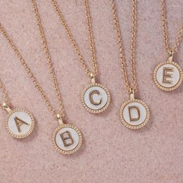 Pendant Necklaces Delicate Mother Of Shell Initials Necklace For Women Charm Medal Letter Chain Stainless Steel Birthday Gifts