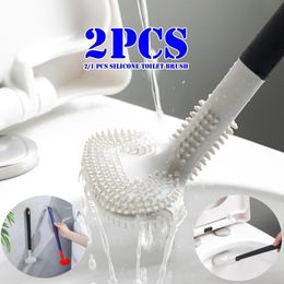 Brushes 2/1 Pcs Bathroom Toilet Brush Toilet Bowl Cleaner Brush Long Rounded Grip Wall Mounted Silicone Toilet Brushes AntiDrip Craft