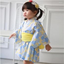 Ethnic Clothing Japanese Style Girls Dress Kimono Cosplay Print Haori Yukata Obi Hmong Japan Fashion For Toddler 1-8 Years Old