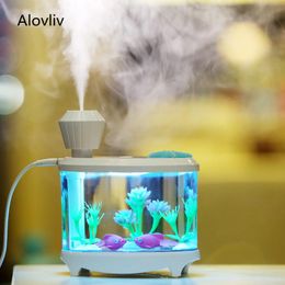 Purifiers 460ml Fish Tank USB Air Humidifier For Home Ultrasonic Desktop Mist Maker With Colorful Night Lamps Mini Office Air Purifier