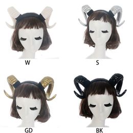 Hair Rubber Bands Gothic Halloween Women Girls Headband Sheep Horn Forest Animal Cosplay Costume Hoop Demon Evil Plastic Party Po Props 230512