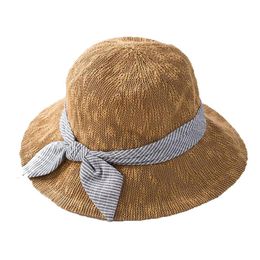 Wide Brim Hats Summer Bucket Hat Fisherman Outdoor Travel Caps For Women Panama Wild Ladies Striped Bow Basin Cap Breathable Cool