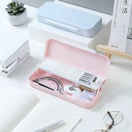 Multifunctional Double Layer Pencil Case Large Capacity Office School Student Pen Stationery Organizer Desktop Storage Box