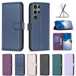 PU Leather Flip Cases For Samsung A24 4G A34 A54 A14 A23 A73 A13 A33 A53 A22 A32 5G S21 S23 Ultra S22 Plus Fashion Plain Business Card Slot Holder Wallet Cover Mobile Pouch