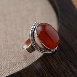 Cluster Rings FNJ 925 Silver Red Agate Ring For Women Jewellery Original Pure S925 Sterling Vintage