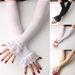 Knee Pads Elastic Arm Sleeve Women Driving Gloves Sunscreen Long Fingerless Lace DIY Mittens Covered Sexy Sun Protection