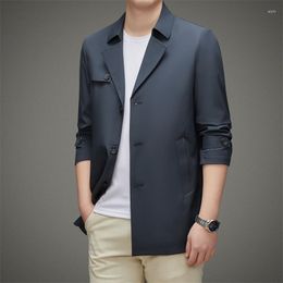 Men's Trench Coats Top Grade Men Business Casual Classic Single Breasted 2023 Spring And Autumn Luxury Khaki Fashion