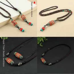 Pendant Necklaces DIZ Retro Hand-made Nepal Necklace Adjustable Exotic Ethnic Vintange Glazed Wood Beads Men And Women Jewelrey Wholesale