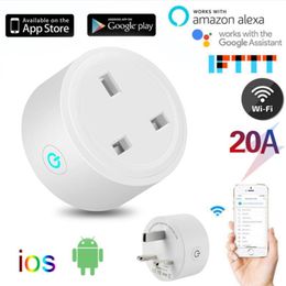 Adaptors 1PC Tuya WIFI Smart Plug 20A UK Wireless Bluetoothcompatible Remote Socket With Power Monitor Voice Control Work With Alexa