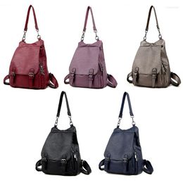 School Bags Women Backpack Purse PU Washed Leather Large Capacity Security Ladies Rucksack S K3KF