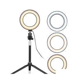 Continuous Lighting 6 Inch Mini Led Ring Light Pography Lamp Dimmable 3 Modes Desktop Tripod Ballhead For Selfie Pography274O Drop D Dhq0V