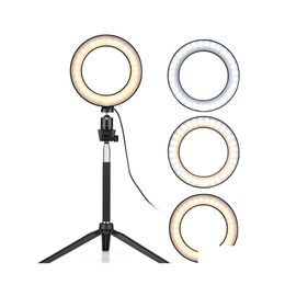 Illuminazione continua 6 pollici Mini Led Ring Light Pography Lampada dimmerabile 3 modalità Desktop treppiede Ballhead per Selfie Pography274O Drop D Dhq0V