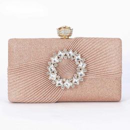 Evening Bags Sequined Womens 2023 New Rose Gold Clutch with Rhinestone Chain Sling Shoulder Party/wedding/luxury Purse 230427