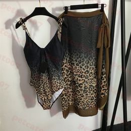 Leopard Print Bikini Beach Skirt Strappy One Piece Swimsuit Retro Womens Swimwear Skirts Two Piece Set
