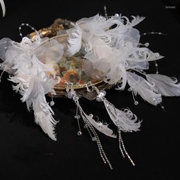 Hair Clips Luxurious Jewelry With Feather Perfect For Bridal Wedding And Forest-themed Party