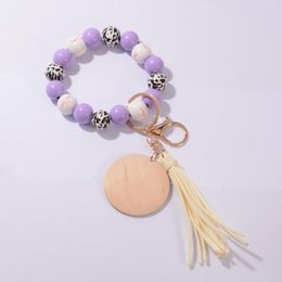 Keychains 2023 Fashion Ball Tassel Bracelet For Women Girls Sports Key Chain Wood Baseball Beads Wrist Keychain