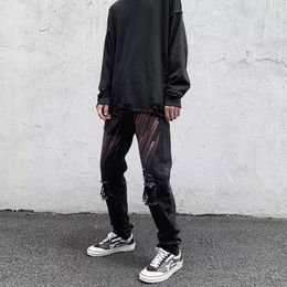 Men's Jeans 2023 Hiphop Men Straight Y2K Men's Vintage Ripped Dark Punk S Fashion Trousers Streetwear Harajuku Male Clothes