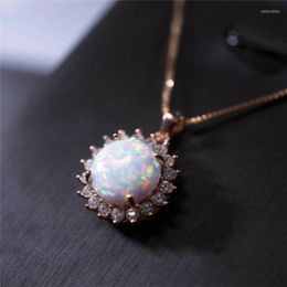 Pendant Necklaces Fashion Sun Flower Necklace For Women Charm Rose Gold Color Crystal Zircon Imitation Opal Jewelry Drop