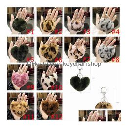 Key Rings Leopard Fluffy Ball Keychain Party Favor Cute Bag Car Pendant Pompom Love Chain Accessories Creative Gifts Drop Delivery Je Dhdqn