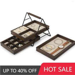 Jewellery Pouches Wooden Trays Box Earring Rings Storage Case Display Convenient Charming Women Makeup Cases