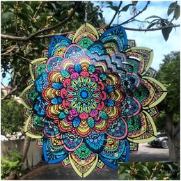 Decorative Objects Figurines 12 Inch Foldable Rotating Wind Chime 3D Colour Mandala Wall Hanging Decor Outdoor Garden Pendant Creat Dhnir